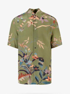 NWT ETRO Milano 100% Silk Floral Print SS Shirt Green Multicolor (L)